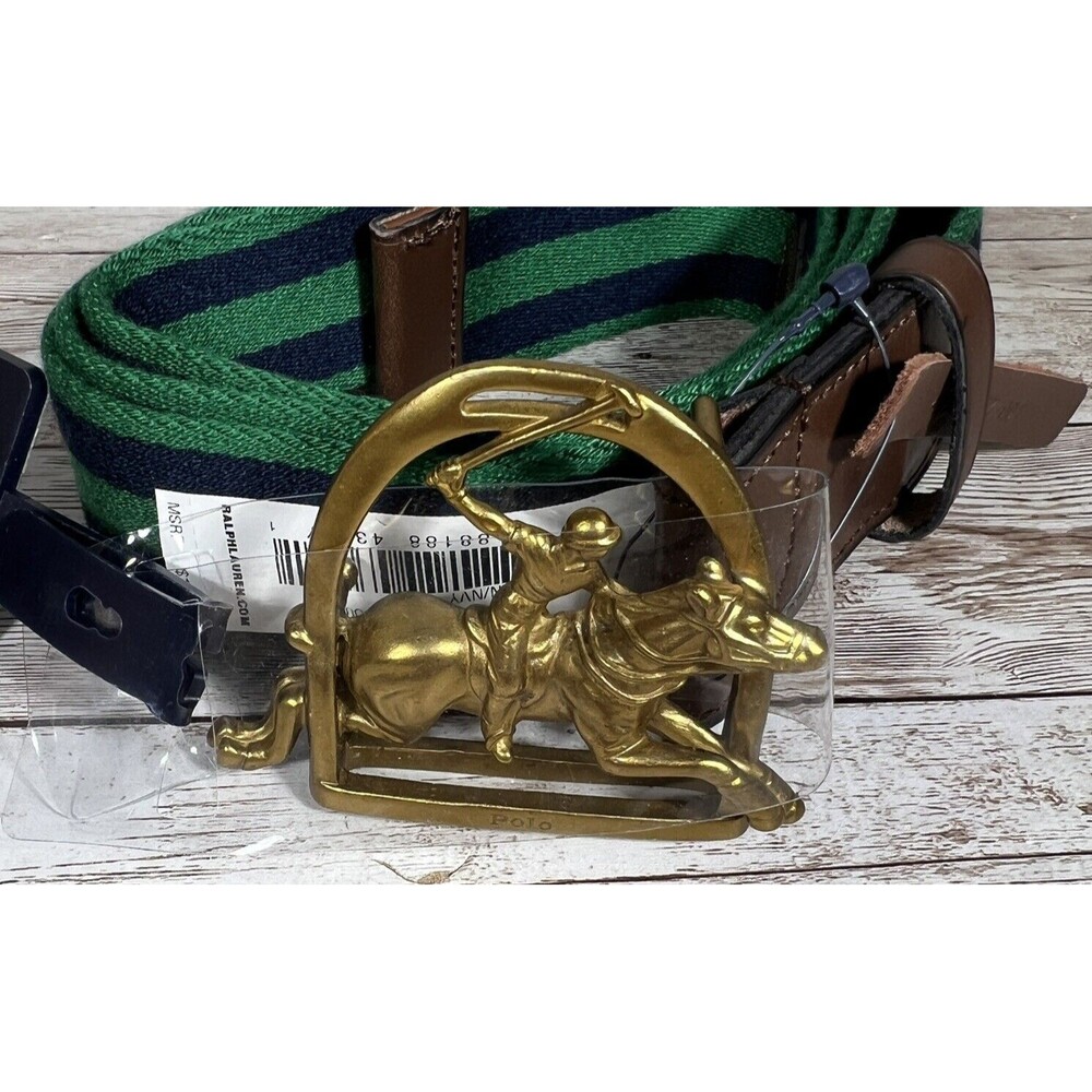 Polo Ralph Lauren Belt Equestrian "Polo Player" Canvas Leather Men's Size 38 - Picture 2 of 5